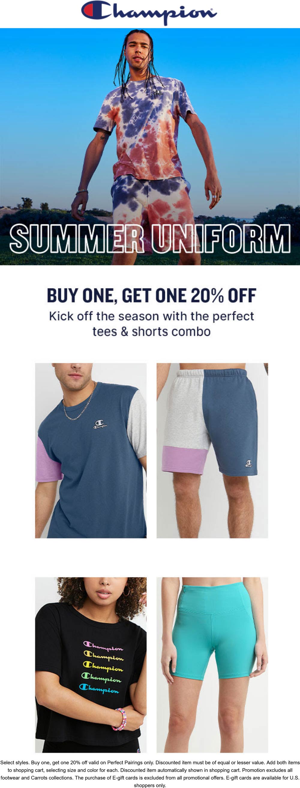 Champion stores Coupon  Second paired item 20% off online today at Champion #champion 