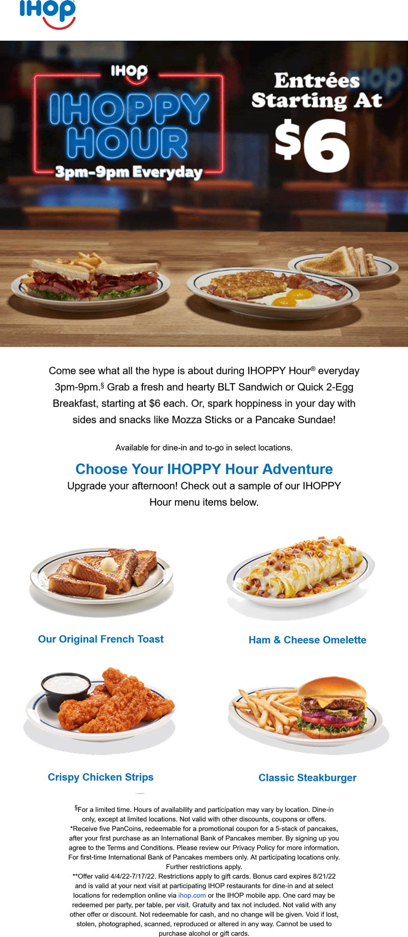 IHOP restaurants Coupon  Various $6 entrees 3-9pm daily at IHOP restaurants #ihop 