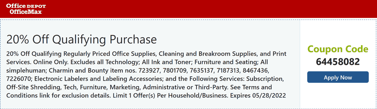 Office Depot stores Coupon  20% off at Office Depot OfficeMax via promo code 64458082 #officedepot 