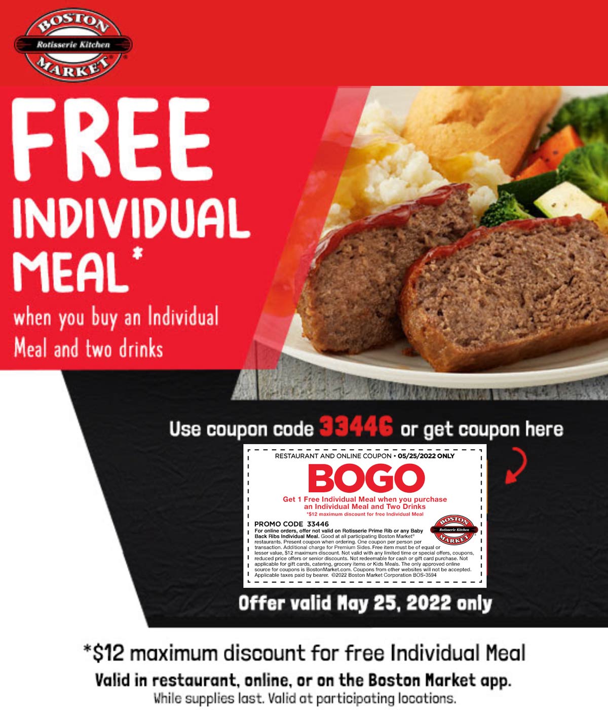 Boston Market restaurants Coupon  Second meal free today at Boston Market #bostonmarket 