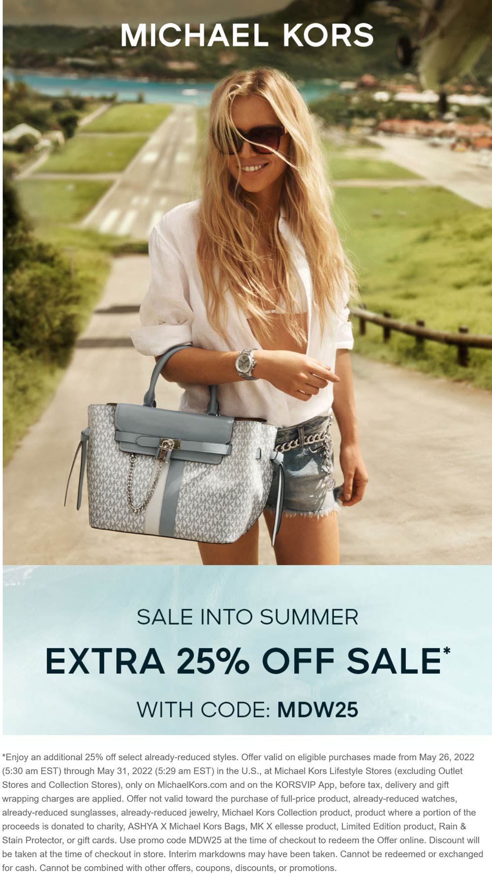 Michael Kors stores Coupon  Extra 25% off sale items at Michael Kors, or online via promo code MDW25 #michaelkors 