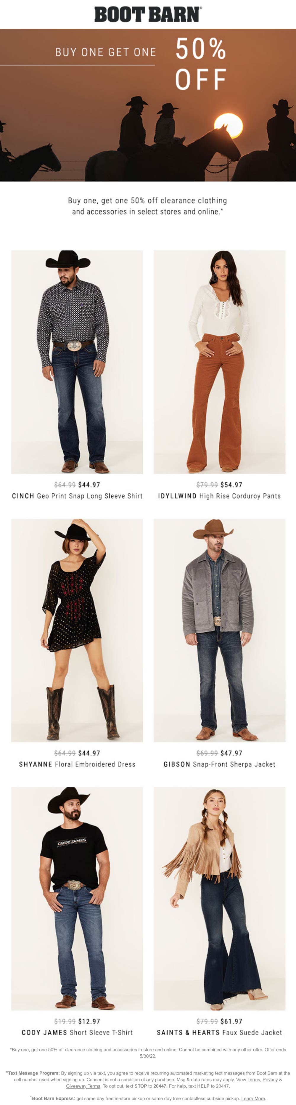 Boot Barn stores Coupon  Second clearance item extra 50% off at Boot Barn, ditto online #bootbarn 