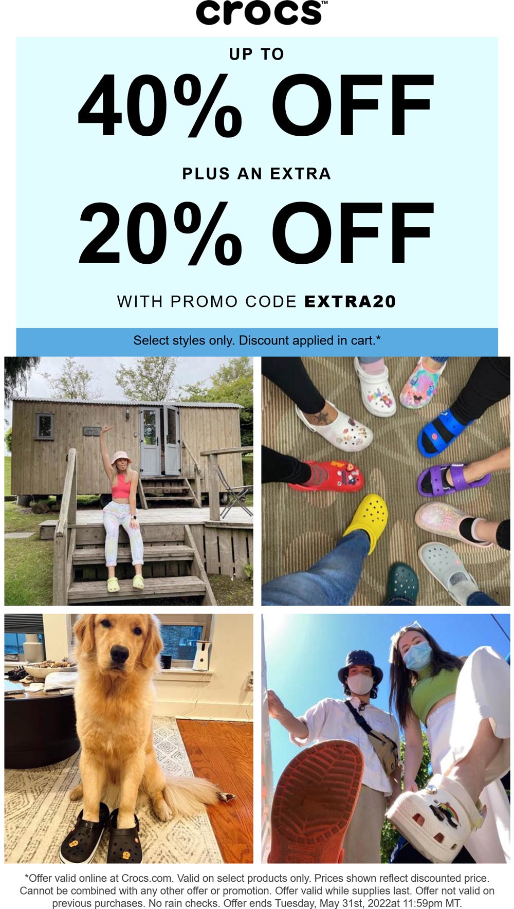 Crocs stores Coupon  Extra 20% off & more online at Crocs shoes via promo code EXTRA20 #crocs 