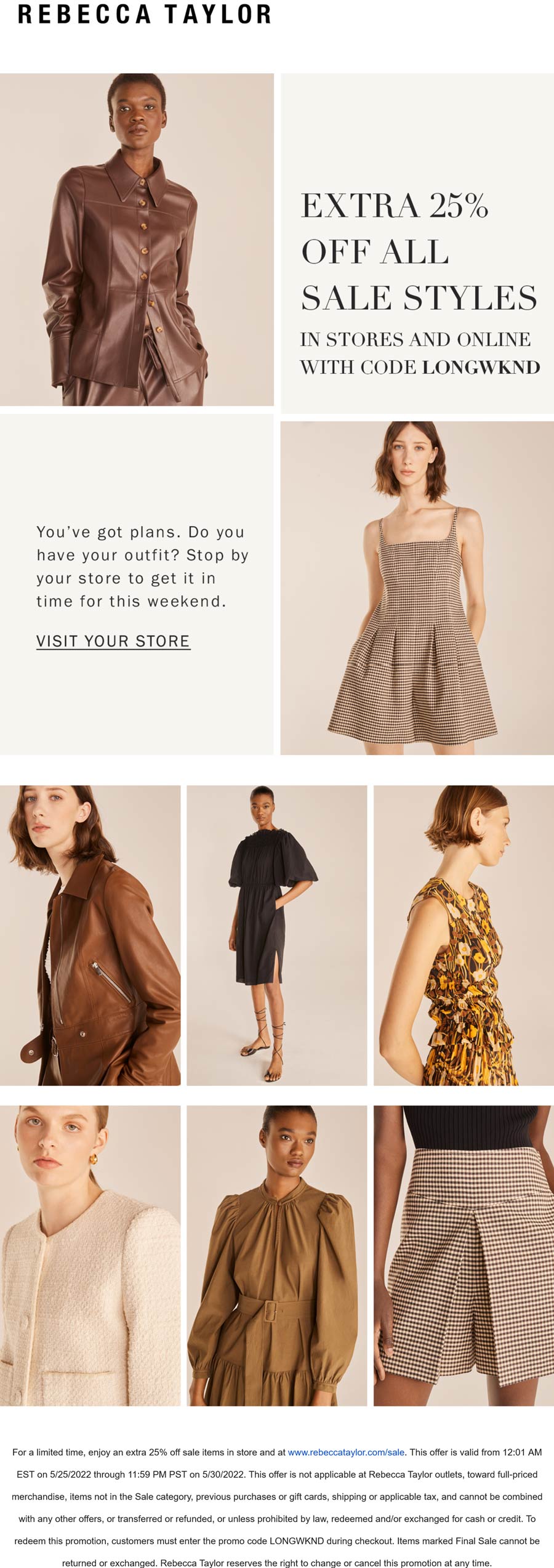 Rebecca Taylor stores Coupon  Extra 25% off sale styles at Rebecca Taylor, or online via promo code LONGWKND #rebeccataylor 