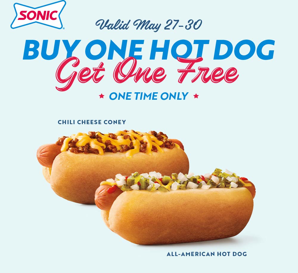 Sonic Drive-In restaurants Coupon  Second hot dog free via rewards login at Sonic Drive-In restaurants #sonicdrivein 