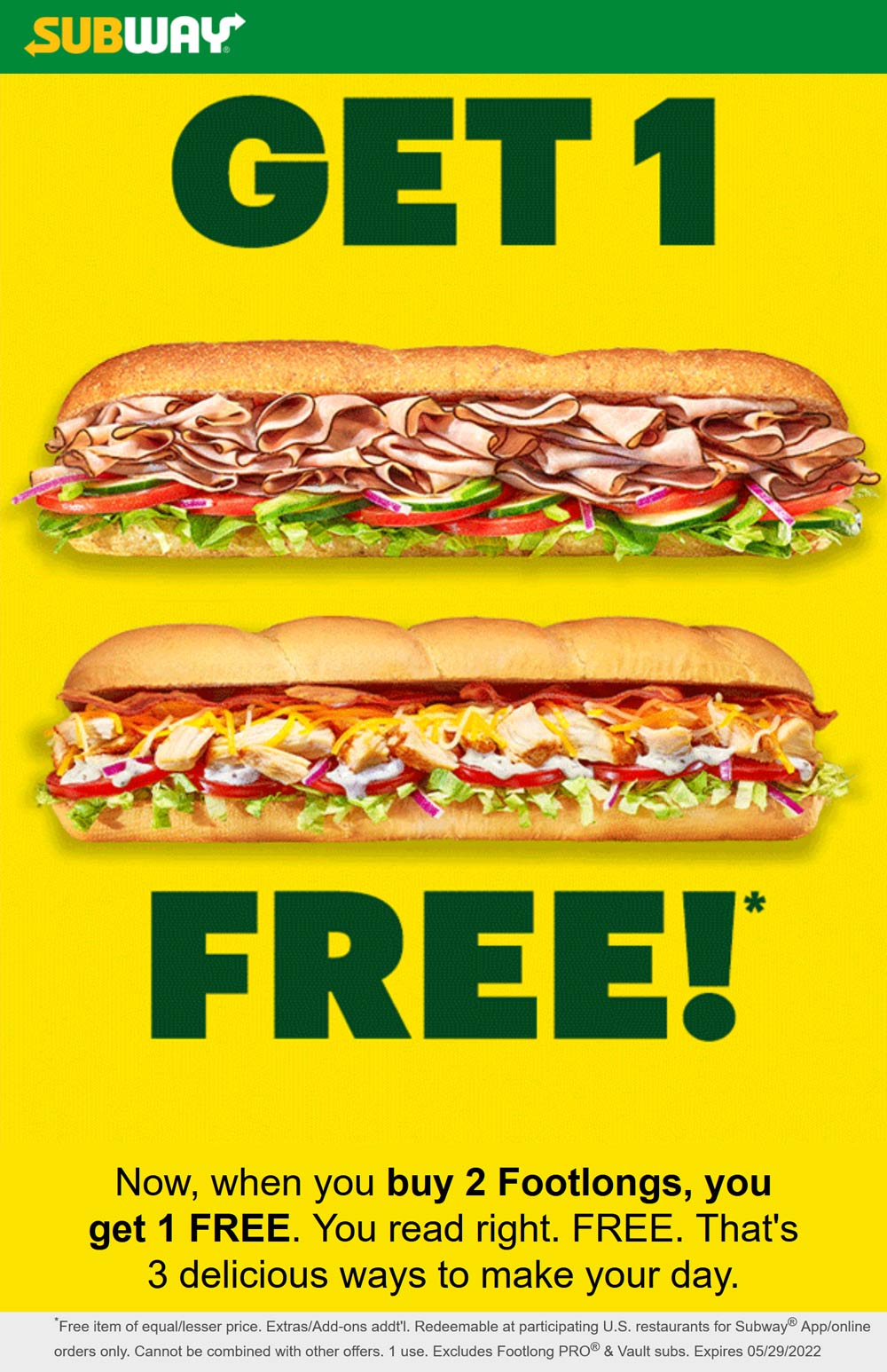 Subway restaurants Coupon  3rd sub sandwich free online at Subway #subway 