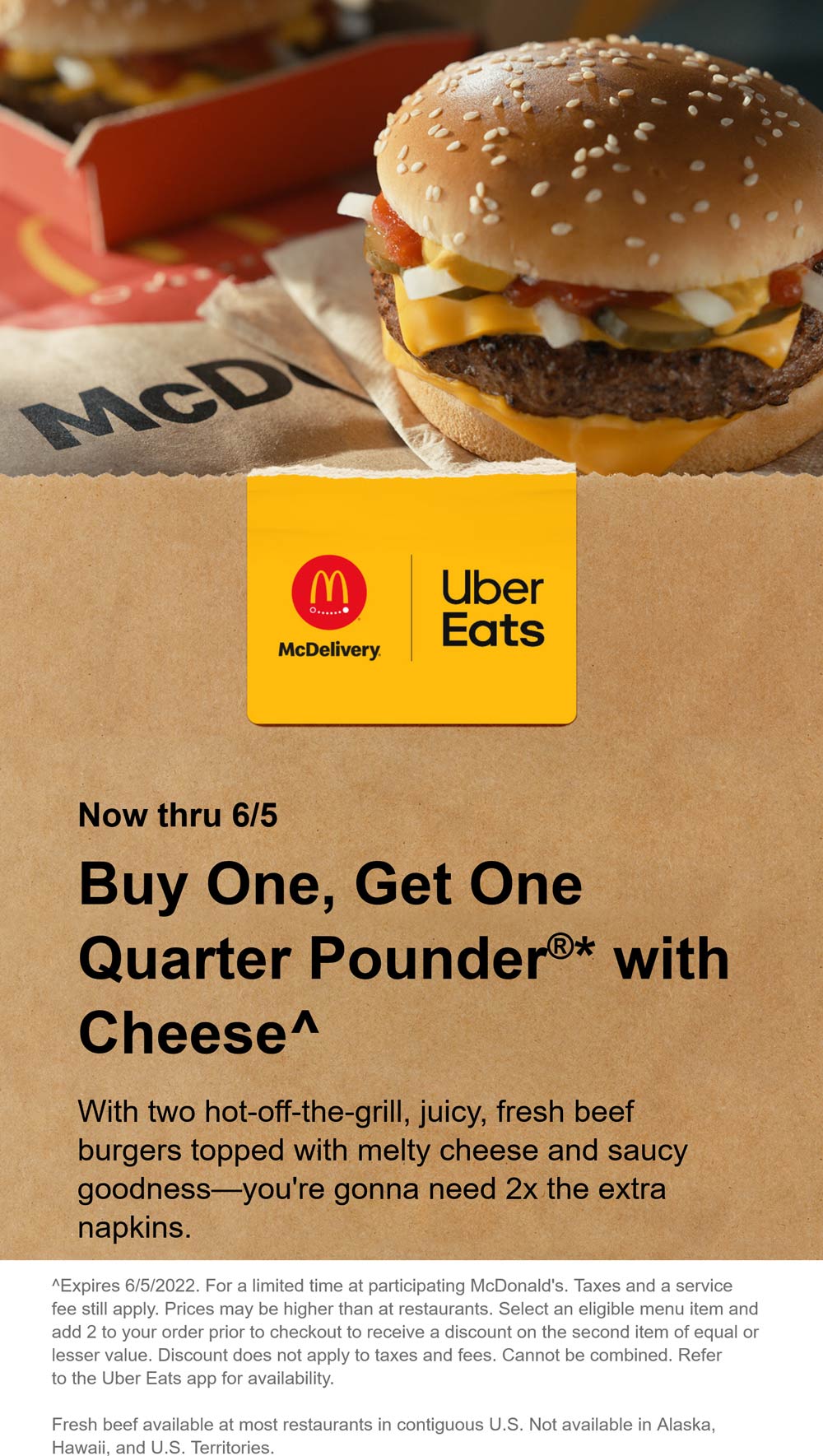 McDonalds restaurants Coupon  Second quarter pounder cheeseburger free via delivery at McDonalds #mcdonalds 