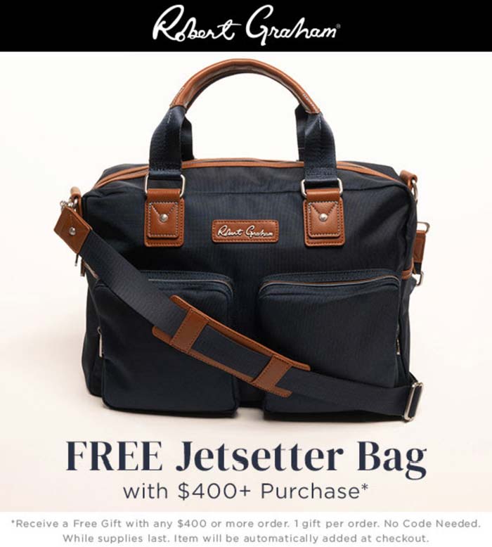 Robert Graham stores Coupon  Free jetsetter bag on $400 at Robert Graham #robertgraham 