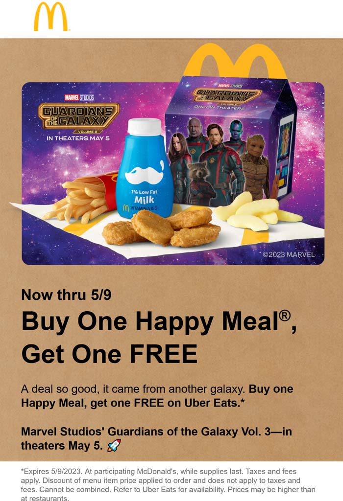 McDonalds restaurants Coupon  Second happy meal free via delivery at McDonalds #mcdonalds 