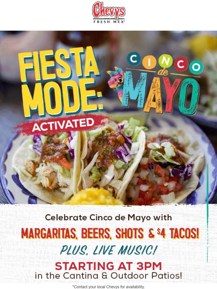 Chevys restaurants Coupon  $4 tacos & more today at Chevys Fresh Mex restaurants #chevys 