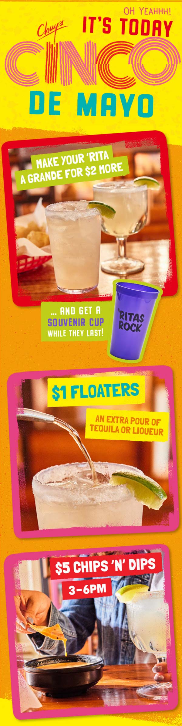 Chuys restaurants Coupon  $1 floaters & $5 chips n dips today at Chuys restaurants #chuys 
