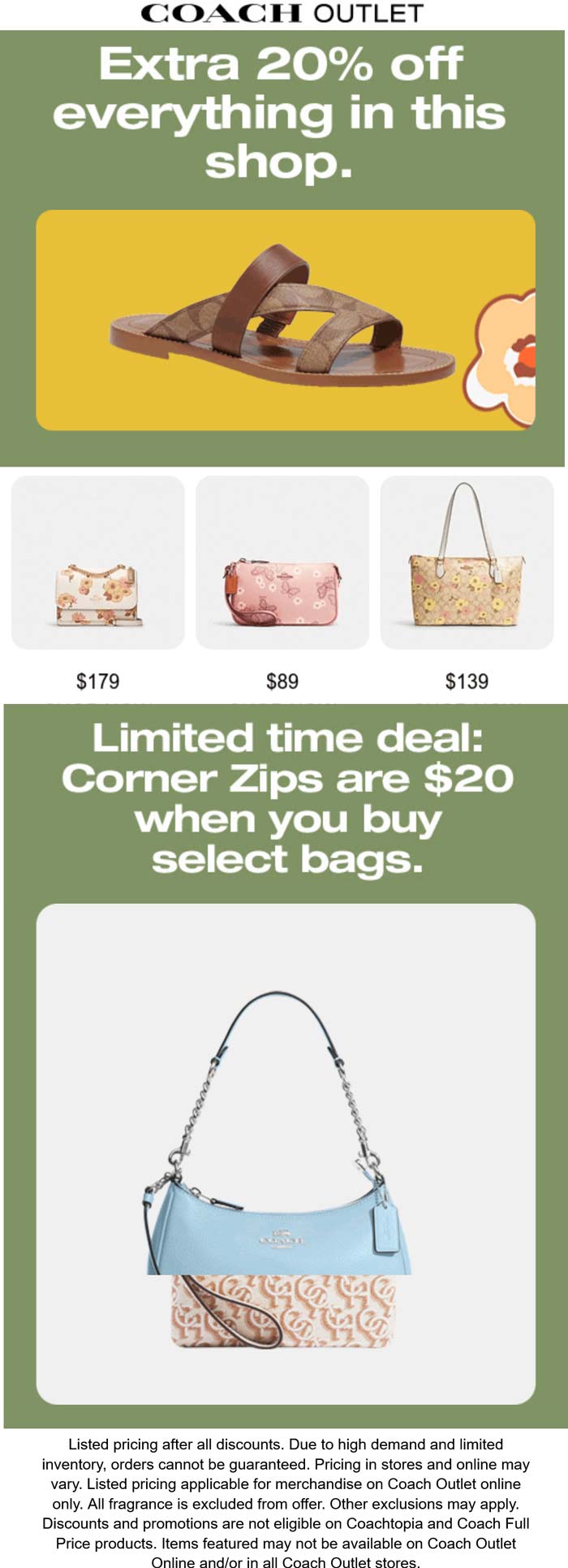 Coach Outlet stores Coupon  Extra 20% off sale items at Coach Outlet, ditto online #coachoutlet 