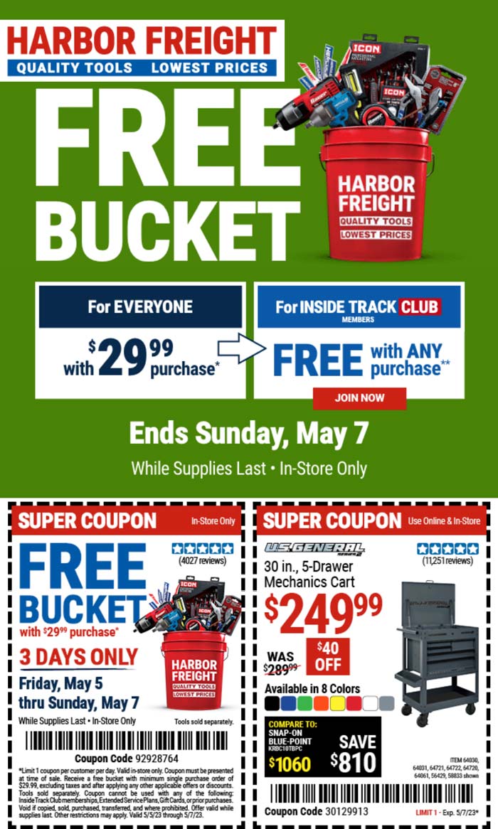 Harbor Freight stores Coupon  Free bucket today at Harbor Freight tools #harborfreight 