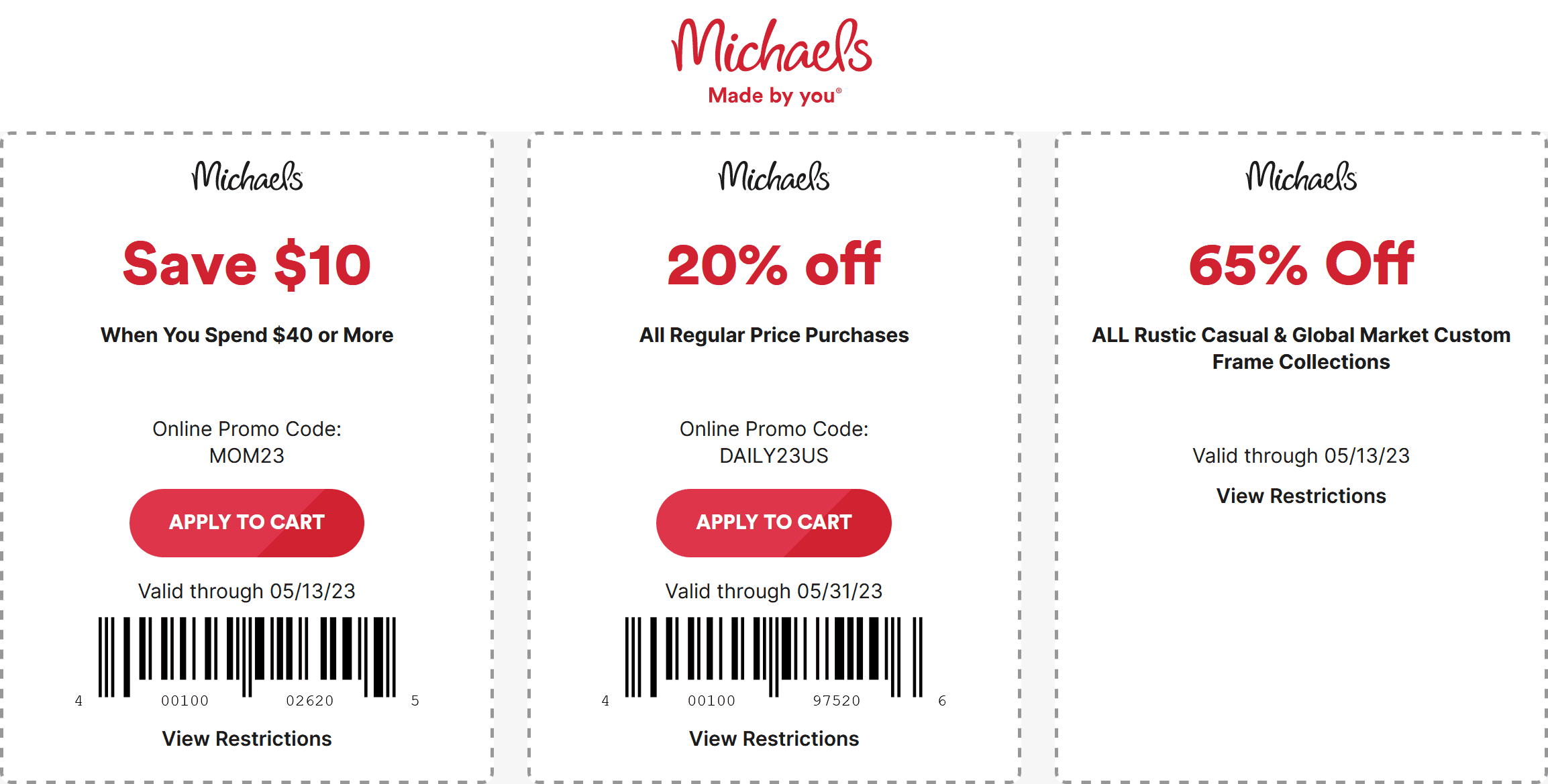 Michaels stores Coupon  $10 off $40 at Michaels, or online via promo code MOM23 #michaels 