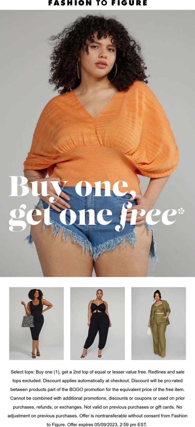 Fashion to Figure stores Coupon  Second top free today at Fashion to Figure #fashiontofigure 
