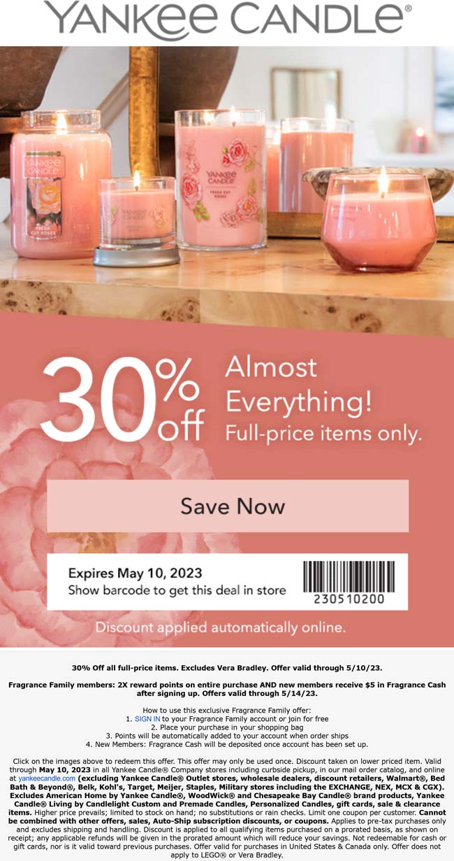 Yankee Candle stores Coupon  30% off everything at Yankee Candle, ditto online #yankeecandle 