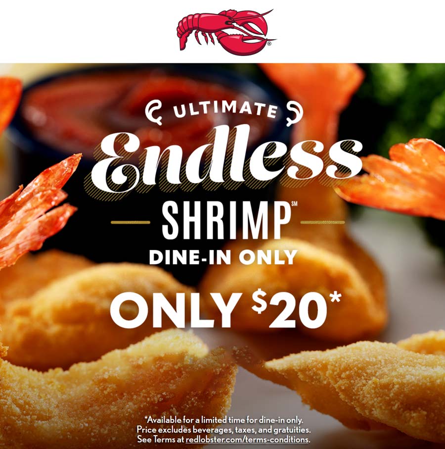 Bottomless shrimp for 20 at Red Lobster redlobster The Coupons App®