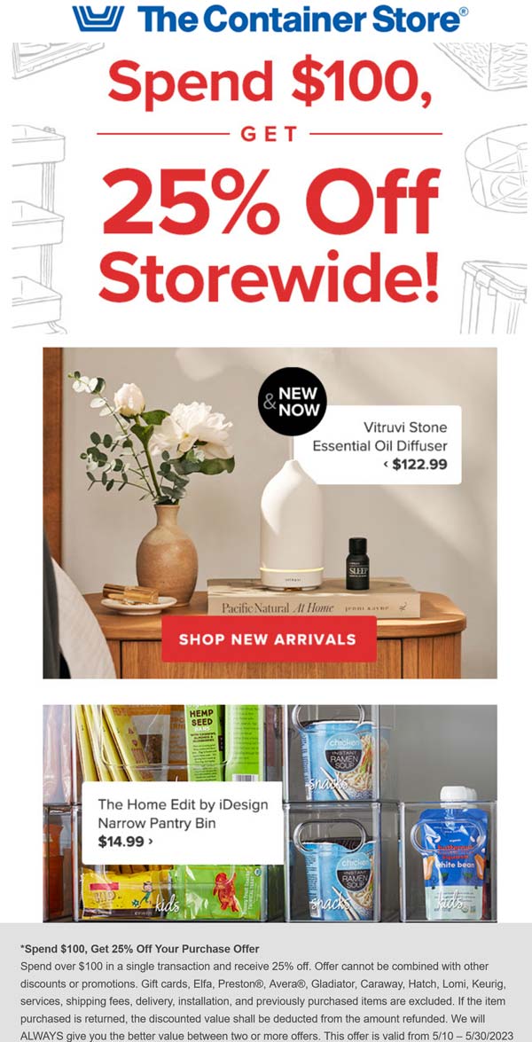 The Container Store stores Coupon  25% off $100 at The Container Store #thecontainerstore 