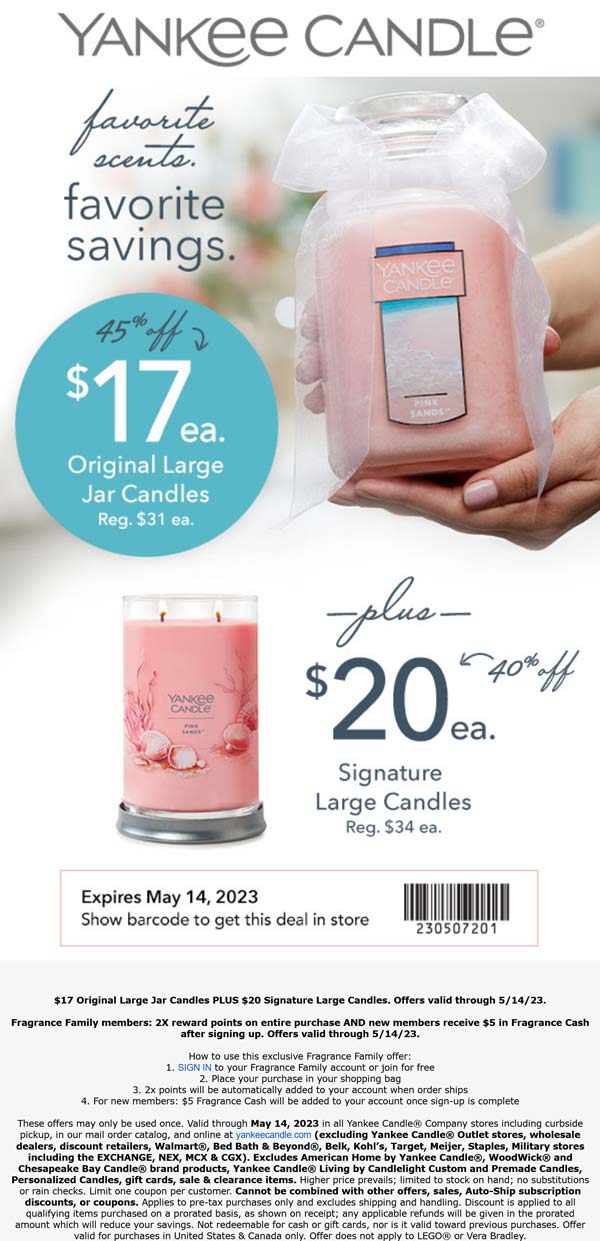 Yankee Candle stores Coupon  $20 large candles at Yankee Candle #yankeecandle 