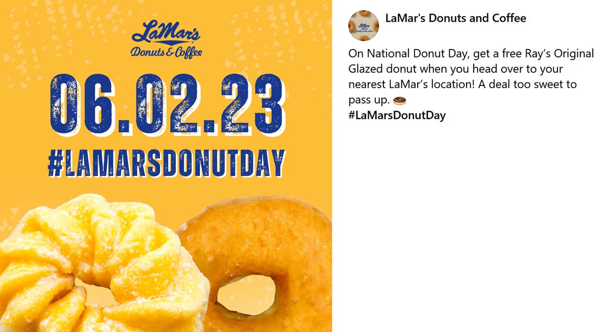 LaMars Donuts & Coffee restaurants Coupon  Free donut the 2nd at LaMars Donuts & Coffee #lamarsdonutscoffee 