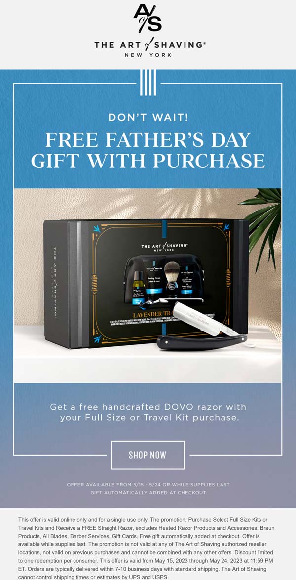 The Art of Shaving stores Coupon  Free dovo razor with your travel kit at The Art of Shaving #theartofshaving 