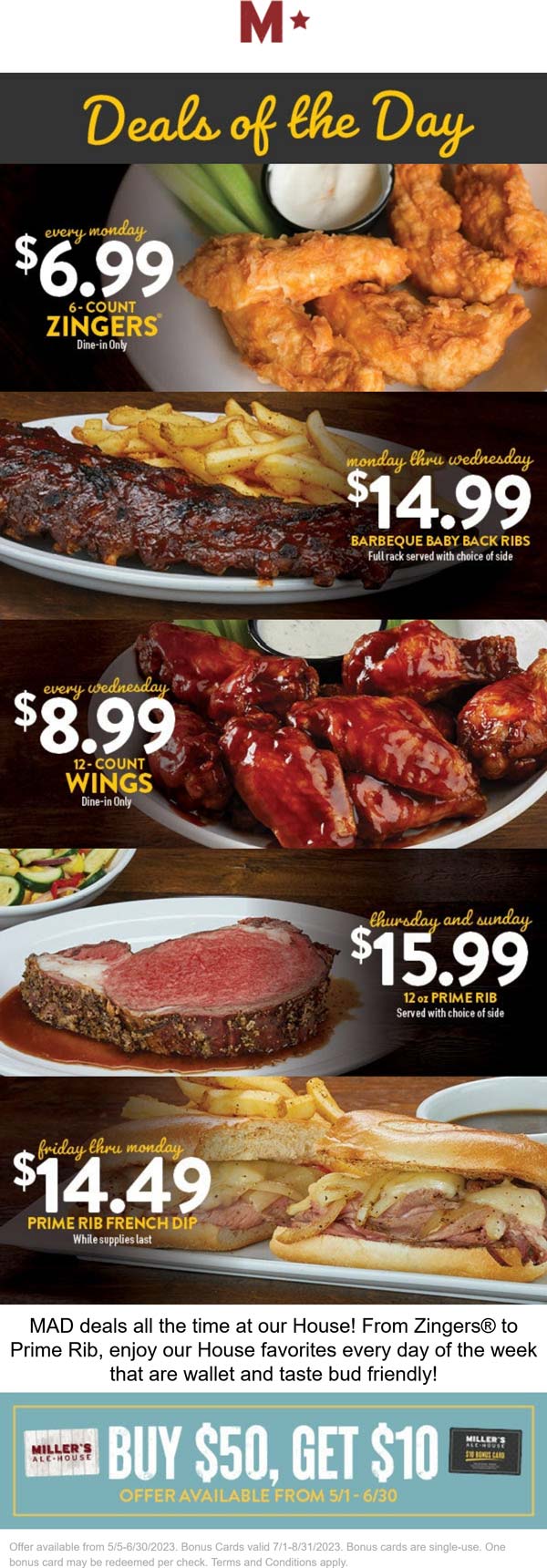 Millers Ale House restaurants Coupon  $7 chicken zingers & more daily at Millers Ale House #millersalehouse 