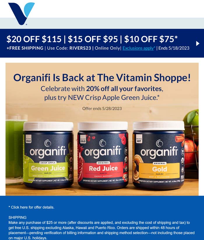 The Vitamin Shoppe stores Coupon  $10-$20 off $75+ at The Vitamin Shoppe via promo code RIVERS23 #thevitaminshoppe 