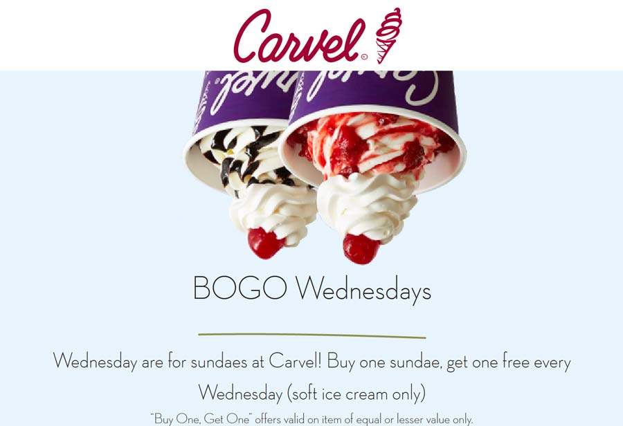 Carvel restaurants Coupon  Second ice cream sundae free today at Carvel #carvel 
