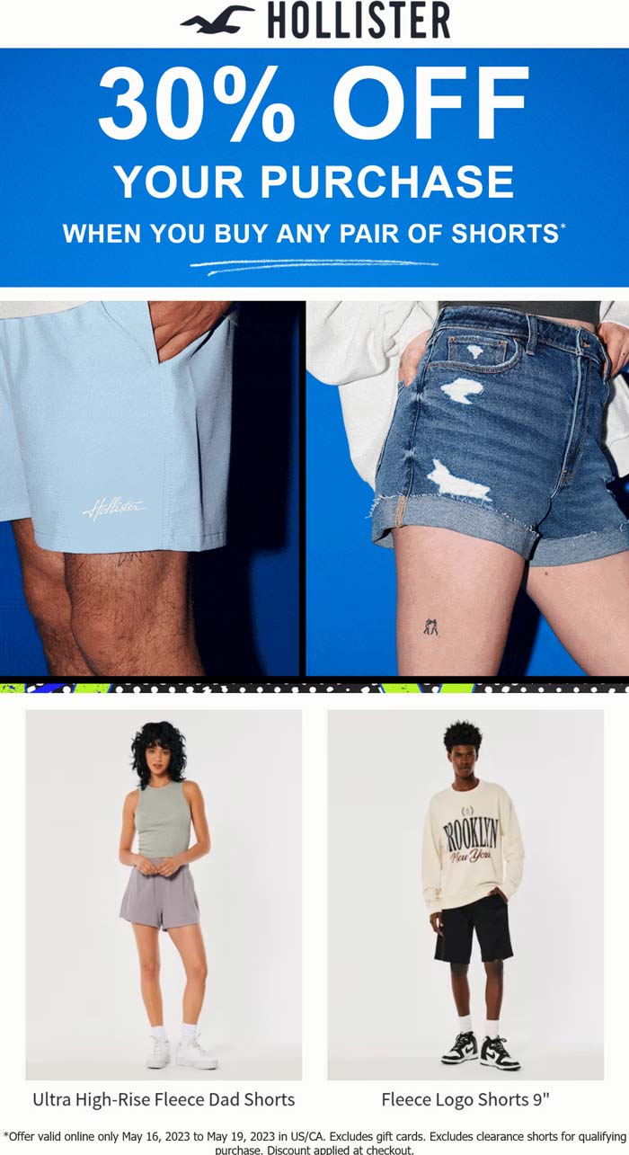 Hollister stores Coupon  30% off with your shorts online at Hollister #hollister 