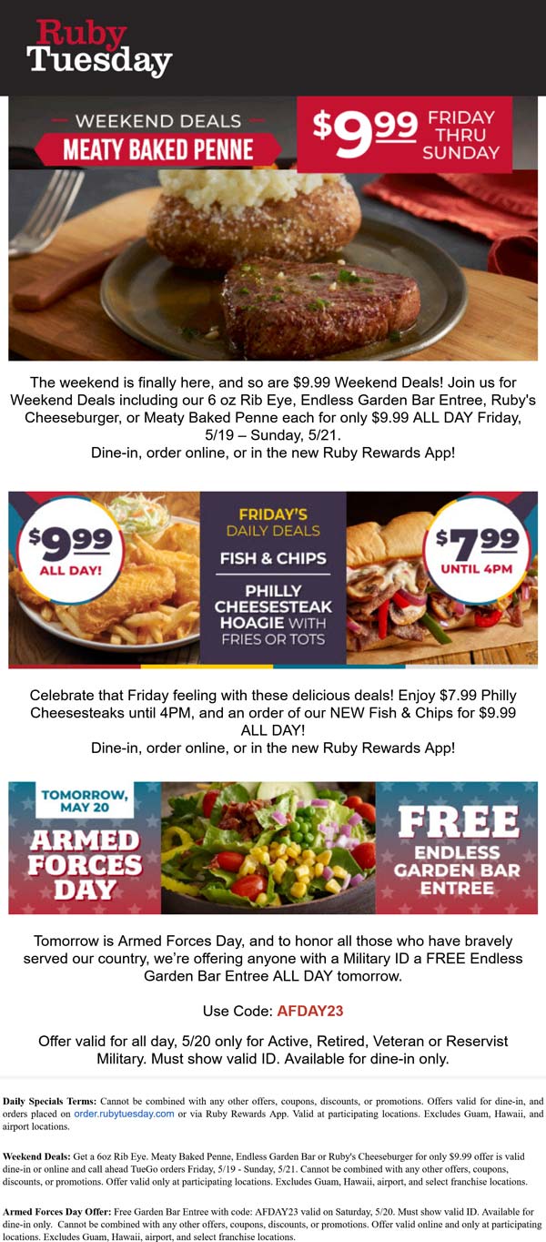 Ruby Tuesday restaurants Coupon  $10 steak or cheeseburger meal at Ruby Tuesday #rubytuesday 
