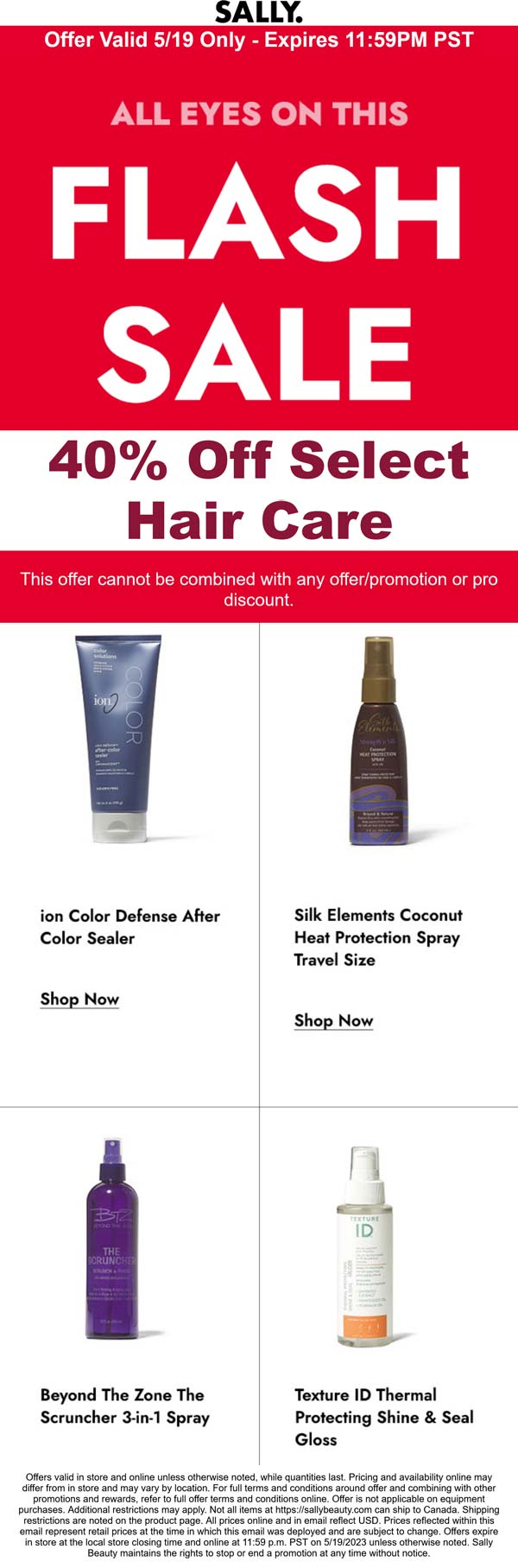 Sally stores Coupon  40% off various hair care online today at Sally beauty #sally 