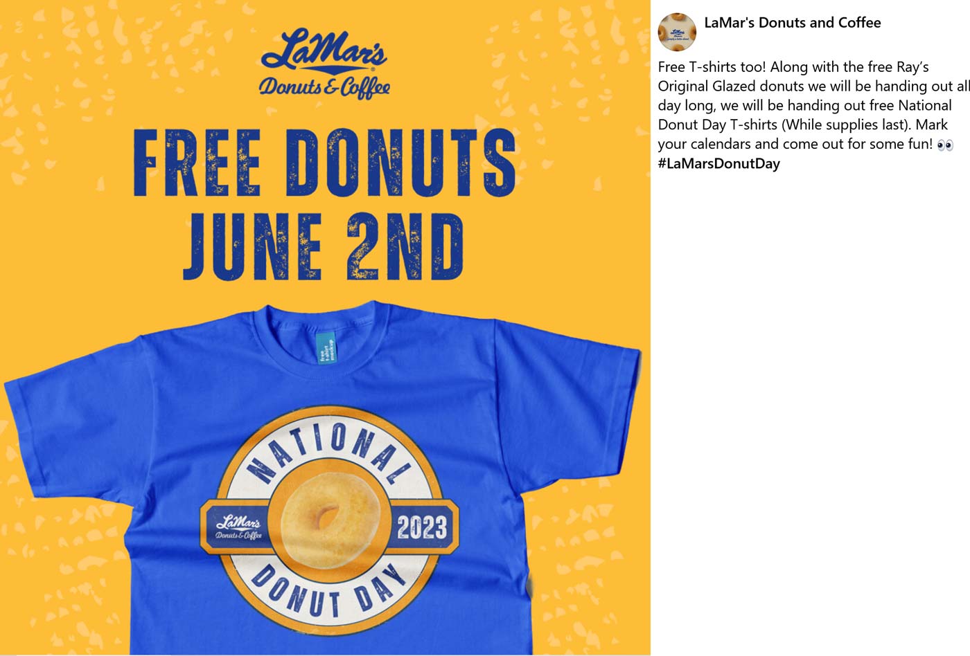 LaMars Donuts and Coffee restaurants Coupon  Free glazed donut + T-shirt the 2nd at LaMars Donuts and Coffee #lamarsdonutsandcoffee 