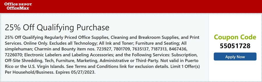 Office Depot stores Coupon  25% off at Office Depot OfficeMax via promo code 55051728 #officedepot 