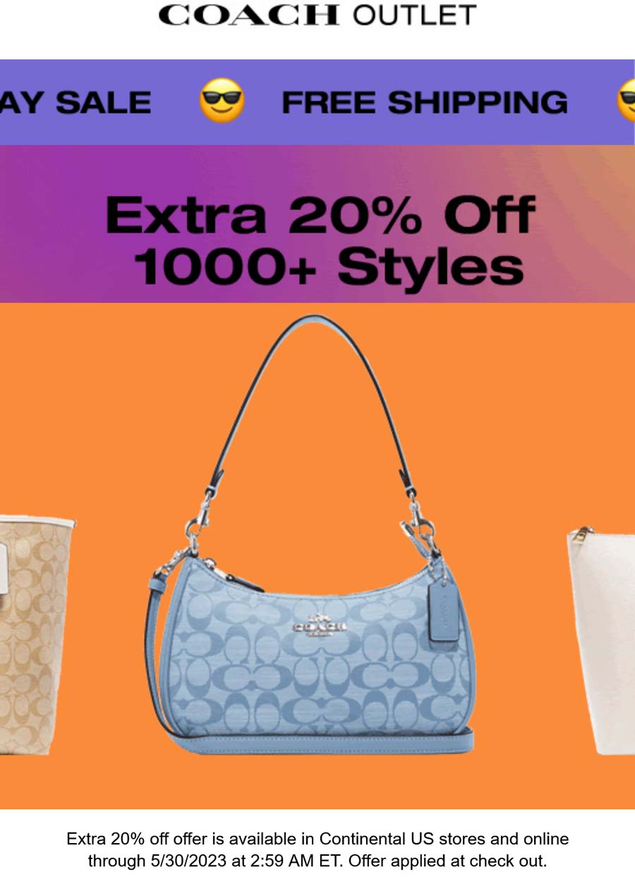 Coach Outlet stores Coupon  Extra 20% off at Coach Outlet, ditto online #coachoutlet 