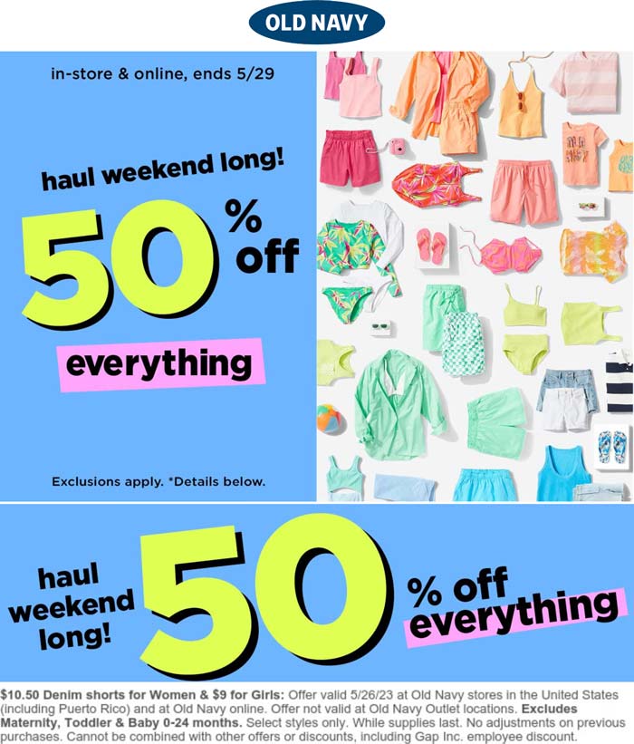 Old Navy stores Coupon  50% off everything at Old Navy, ditto online #oldnavy 