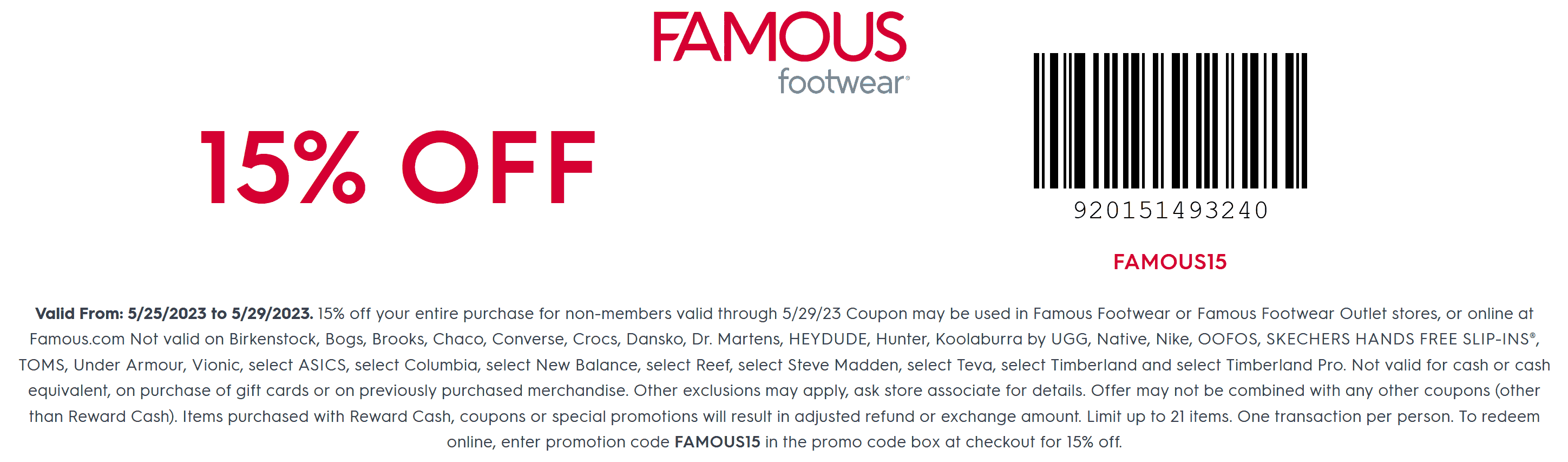 Famous Footwear stores Coupon  15% off today at Famous Footwear, or online via promo code FAMOUS15 #famousfootwear 