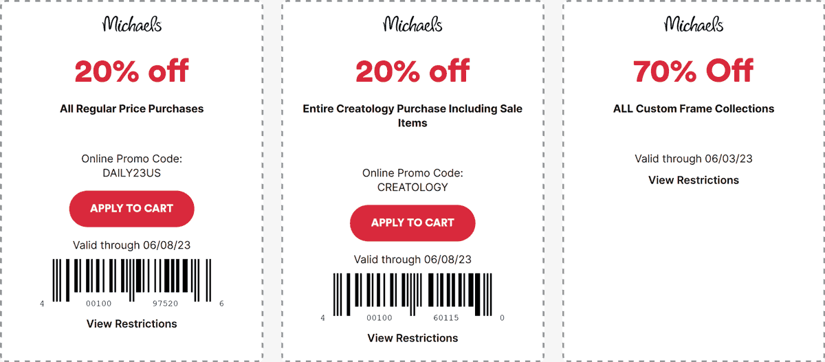 Michaels stores Coupon  20% off at Michaels, or online via promo code DAILY23US #michaels 