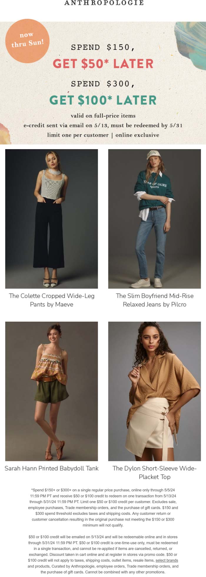 Anthropologie stores Coupon  $50-$100 credit on $150+ online at Anthropologie #anthropologie 