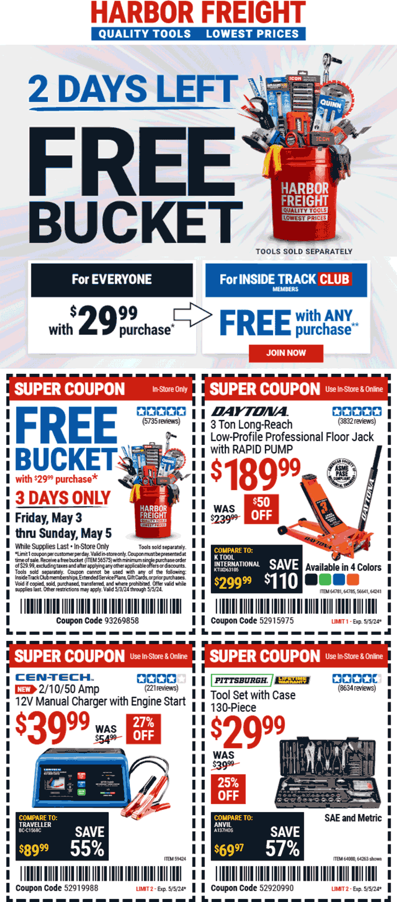 Harbor Freight stores Coupon  Free bucket at Harbor Freight Tools #harborfreight 