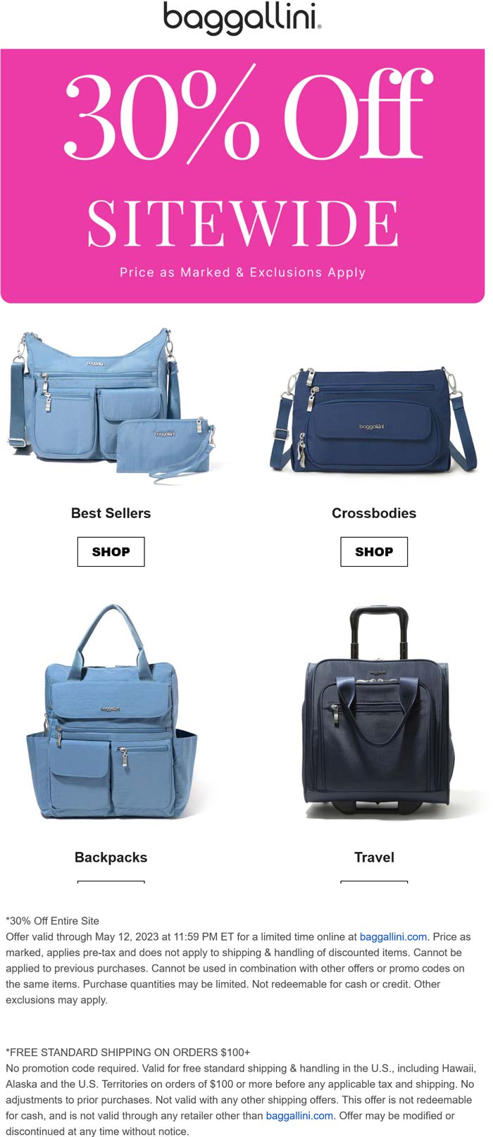 Baggallini stores Coupon  30% off everything at Baggallini #baggallini 