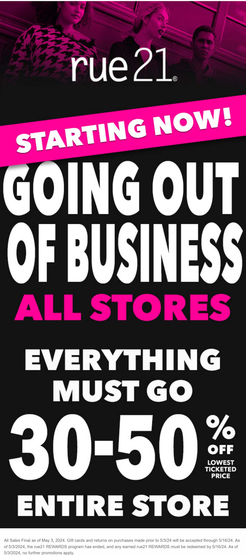 Rue21 stores Coupon  Stores closing 30-50% off everything at Rue21 #rue21 