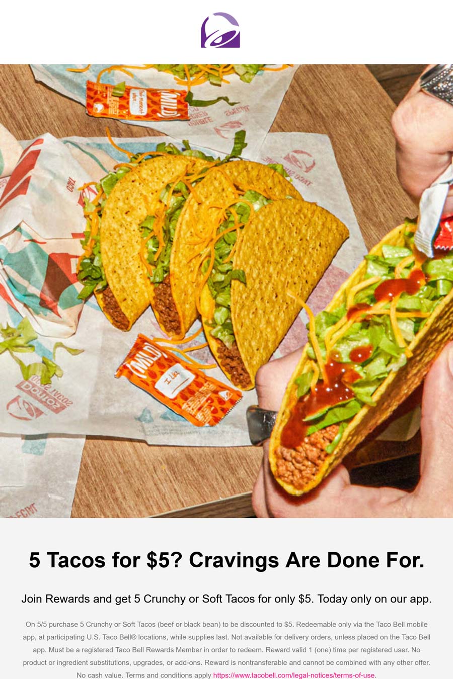 Taco Bell restaurants Coupon  5 tacos for $5 today via mobile at Taco Bell #tacobell 