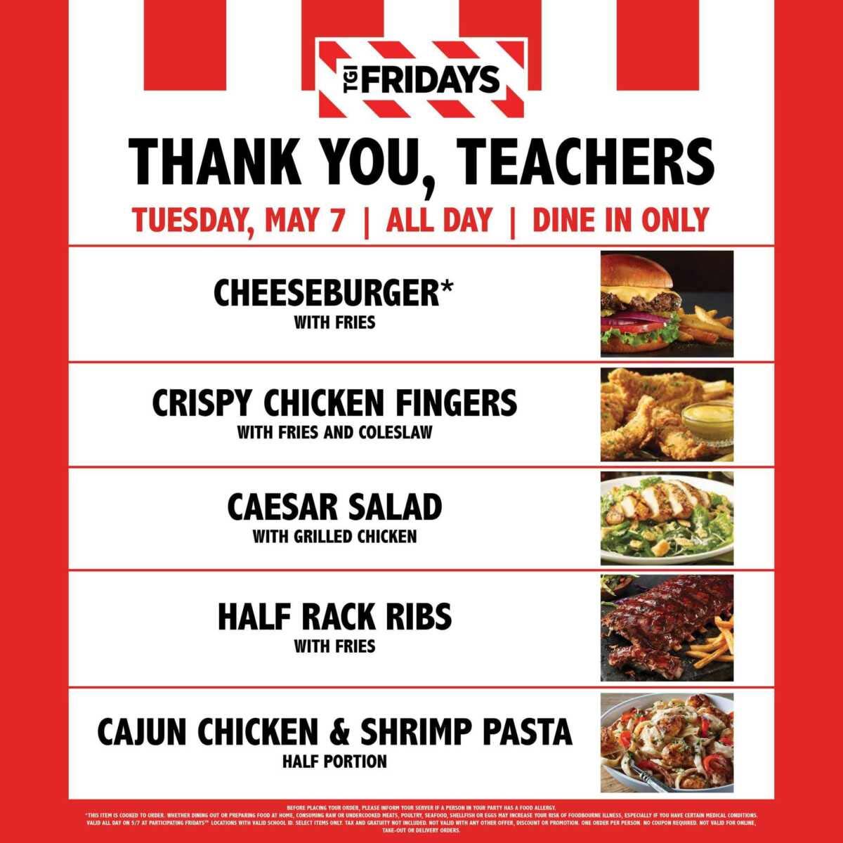 TGI Fridays restaurants Coupon  Teachers enjoy a free meal today at TGI Fridays #tgifridays 