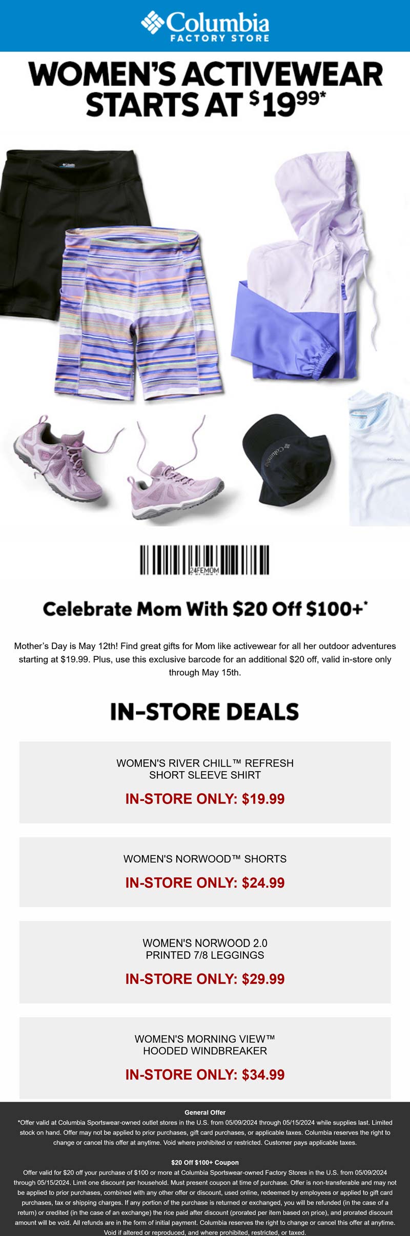 Columbia Factory stores Coupon  $20 off $100 at Columbia Factory stores #columbiafactory 