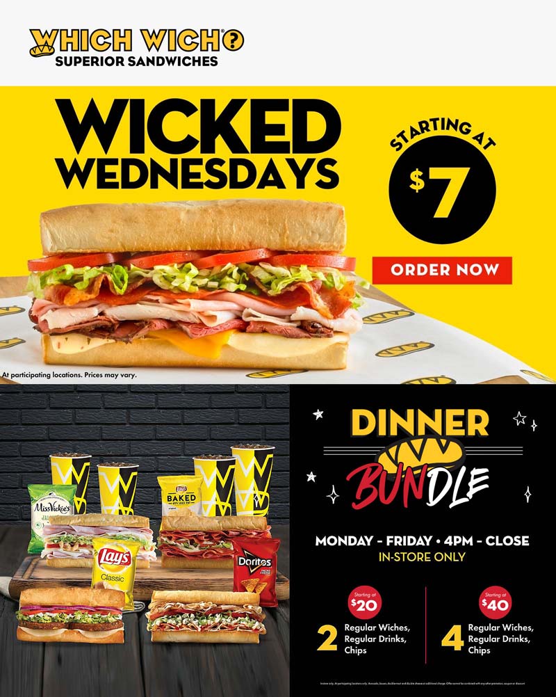 Which Wich restaurants Coupon  $7 wicked 5-meat 3-cheese sandwich today at Which Wich #whichwich 