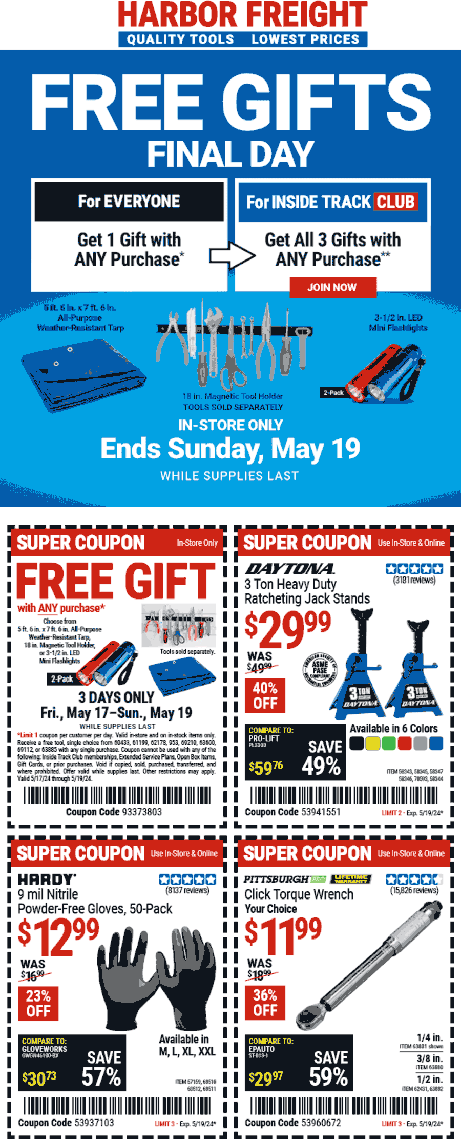 Harbor Freight stores Coupon  Free tool holder, tarp or flashlights with any purchase today at Harbor Freight Tools #harborfreight 