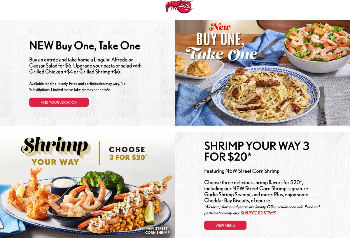 Red Lobster restaurants Coupon  Second entree $6 via takeout at Red Lobster #redlobster 