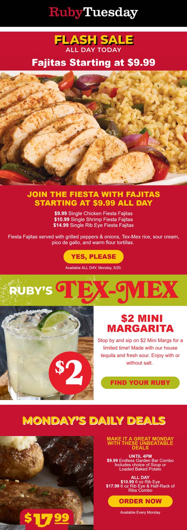 Ruby Tuesday restaurants Coupon  $10 fajitas & more today at Ruby Tuesday restaurants #rubytuesday 