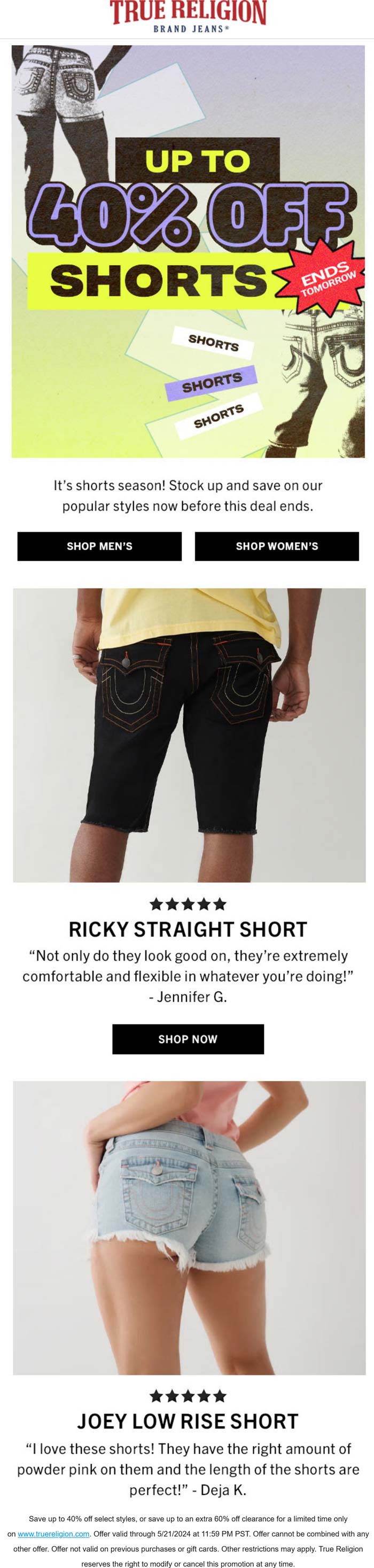 True Religion stores Coupon  40% off shorts & more at True Religion #truereligion 