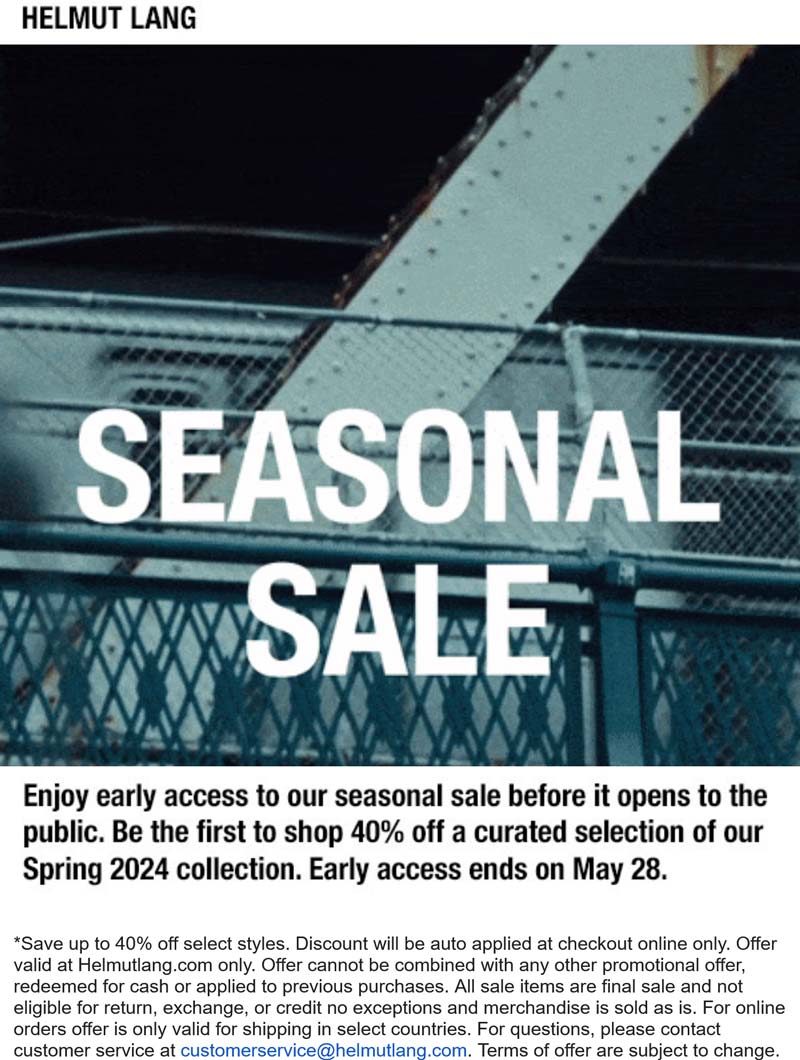Helmut Lang stores Coupon  40% off spring collection online at Helmut Lang #helmutlang 